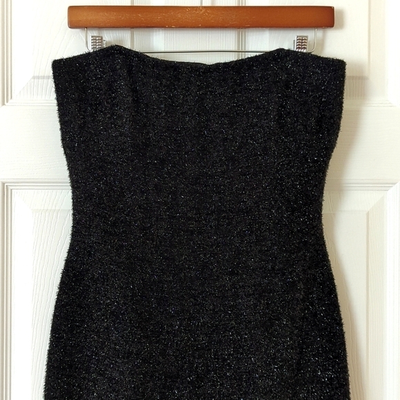 1995 Vintage Little Black Sparkle Knit Strapless Sheath Tube Mini Dress 4 - Picture 2 of 14